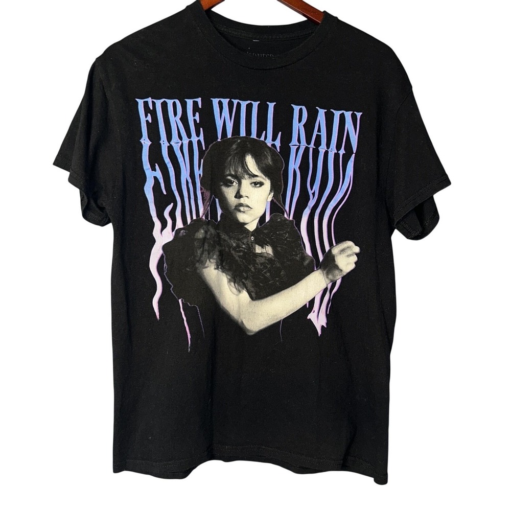Wednesday T-Shirt Mens M‎ Black Fire Will Rain Horror Graphic Wednesday Addams